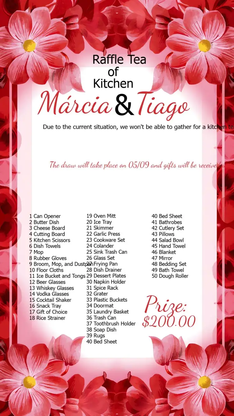 Invitation Kitchen Raffle Tea Floral Gifts – Bridal Shower theme floral, romantic, vibrant, modern, delicate, colorful