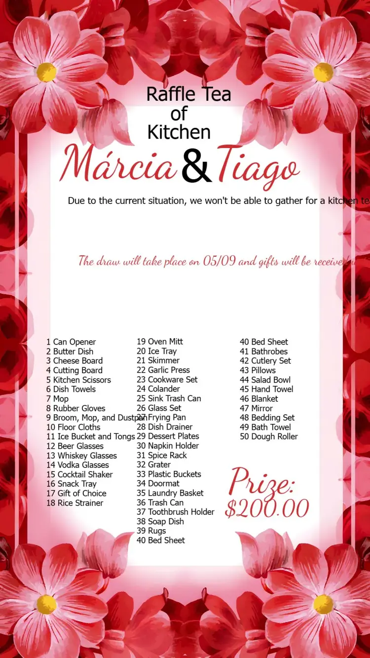 Kitchen Raffle Tea Floral Gifts invitation