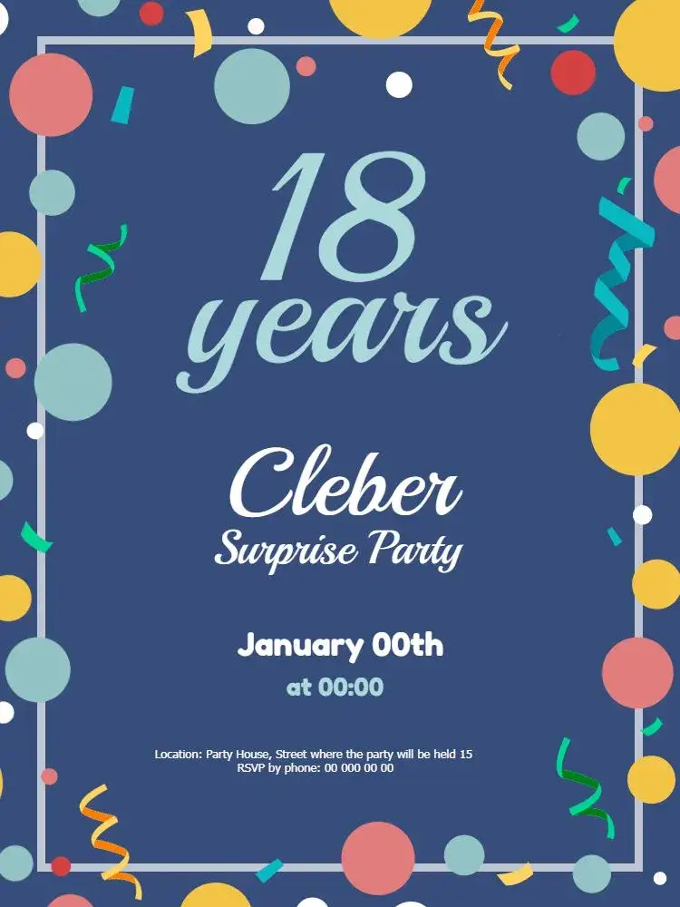 Invitation Celebration Party – Kids' Birthday Party theme blue, childish, festive, confetti, bubbles, colorful