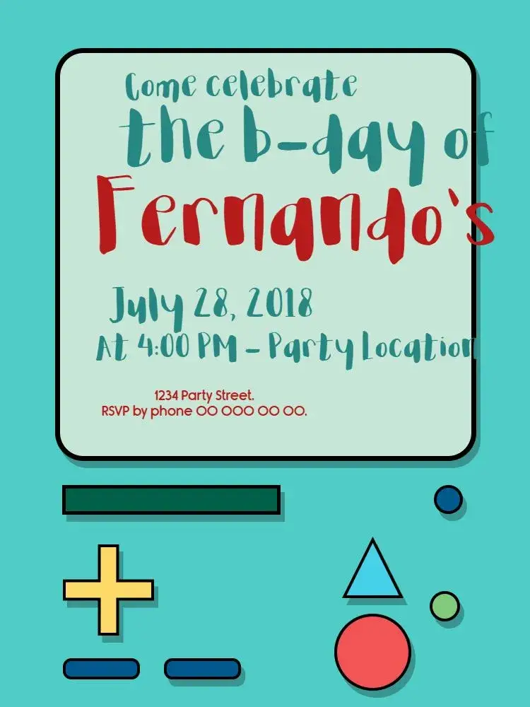 Hora De Aventura Celebration invitation