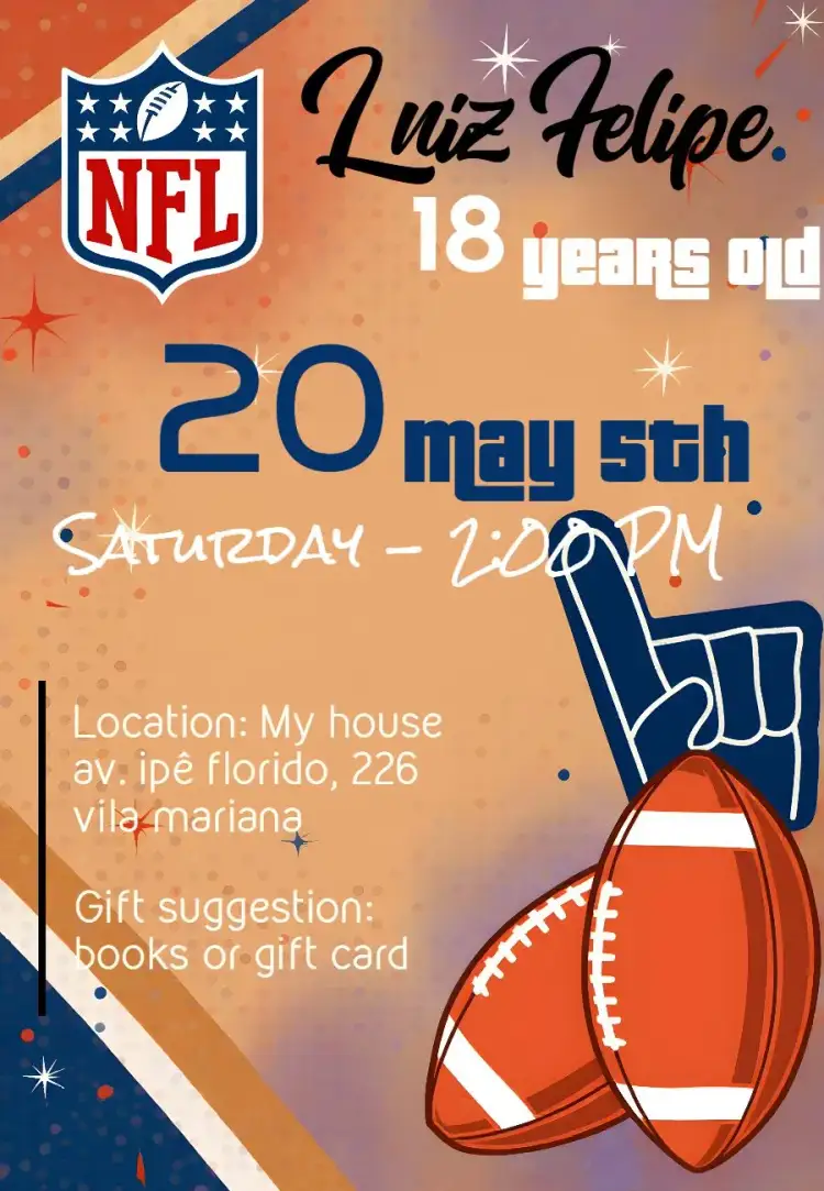 Invitation American Football NFL – Kids' Birthday Party theme colorful, sporty, modern, themed, vibrant, fun