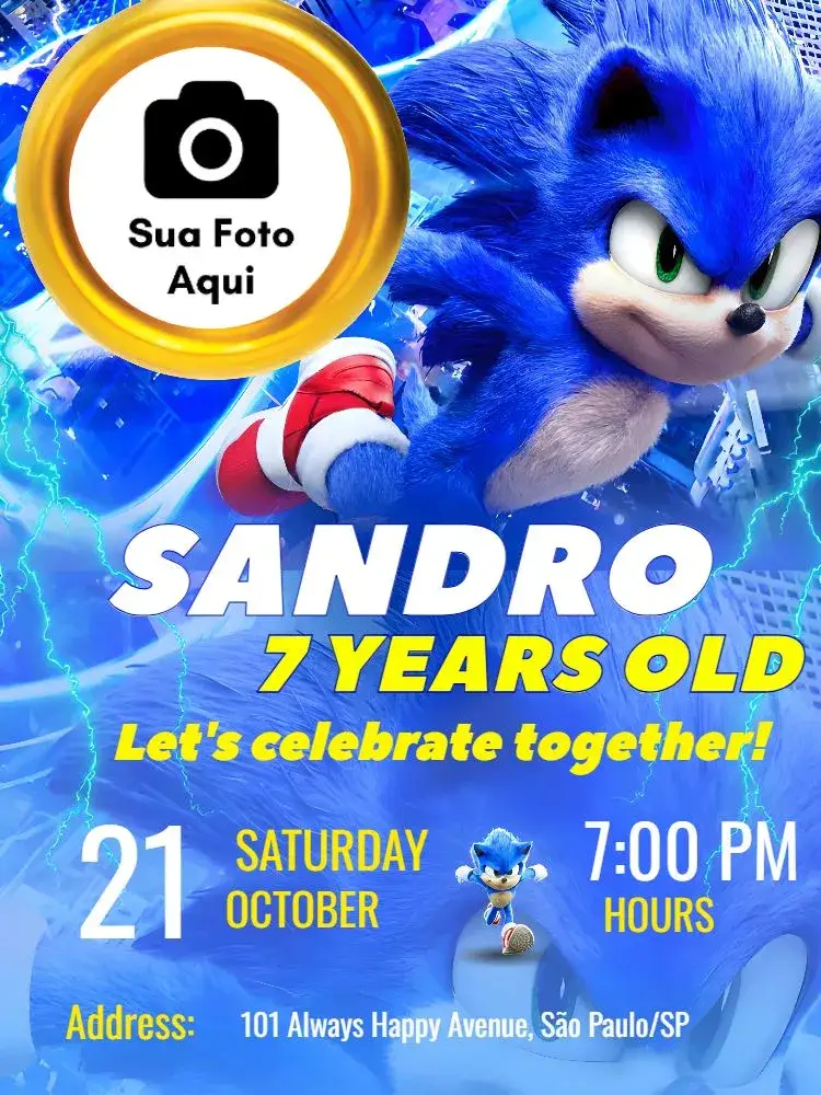 Invitation Sonic With Blue Photo – Most searched for theme blue, themed, games, fun, children's, colorful