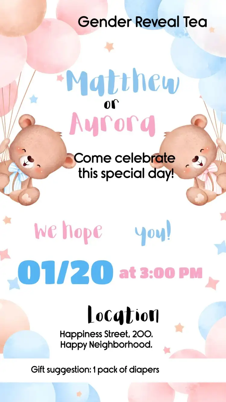 Teddy Bear Balloonists Gender Reveal - Pink And Blue Boy