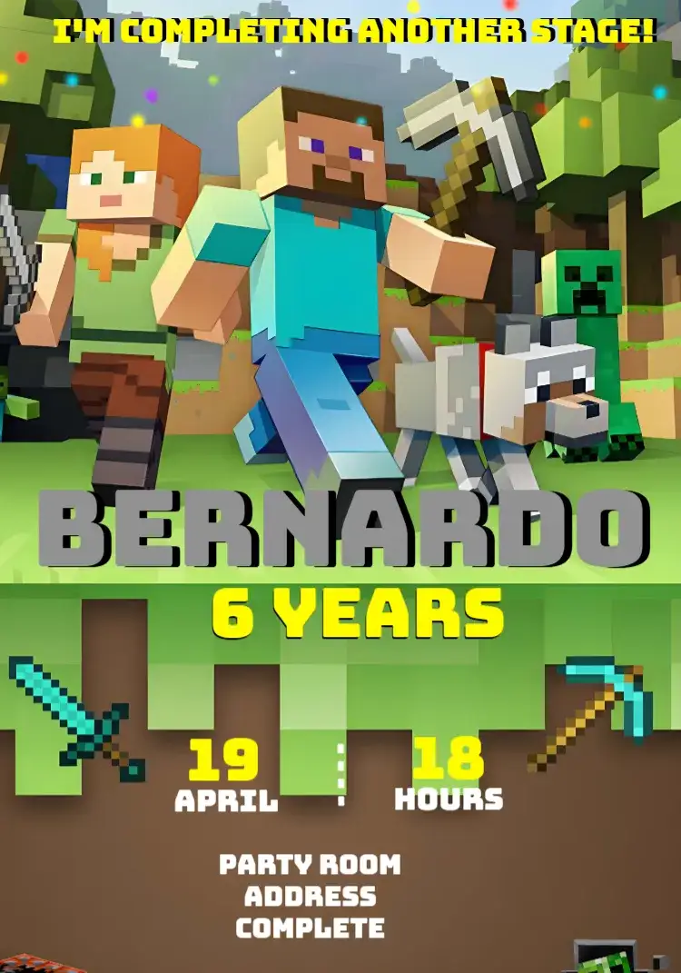 Invitation Green Minecraft – Most searched for theme green, brown, game, fun, childish, themed