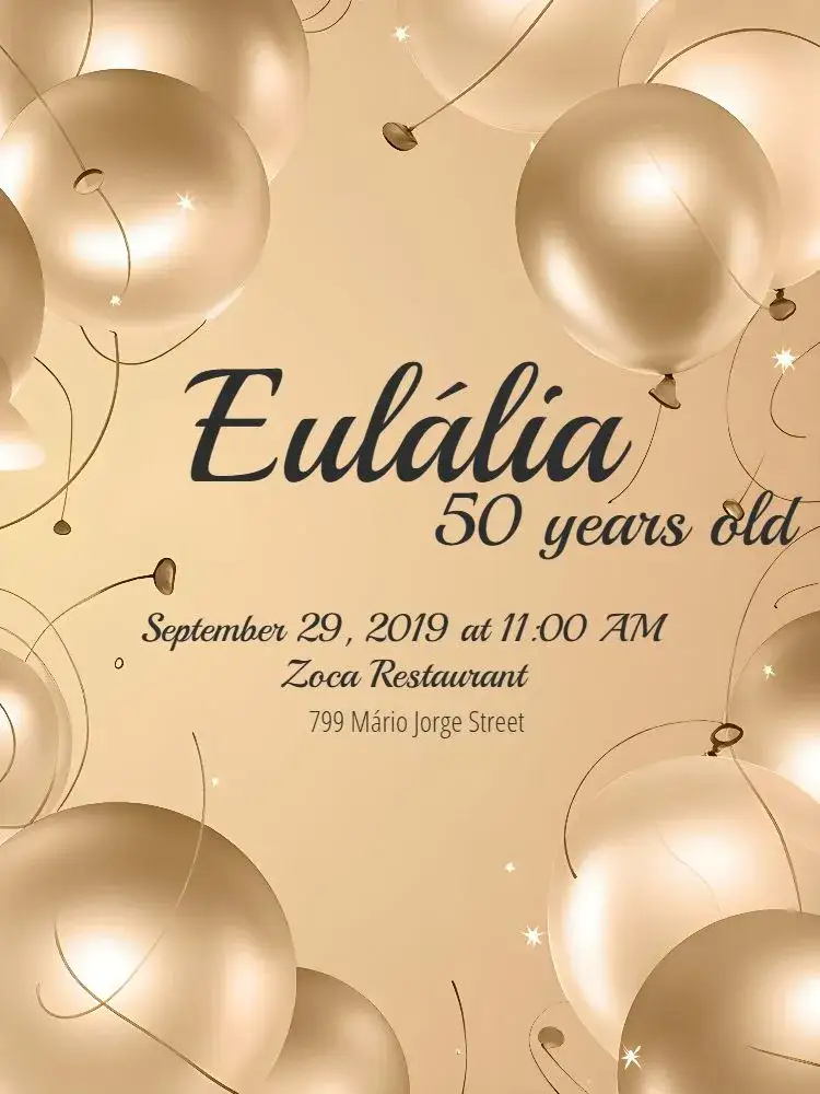 Invitation 50 Years - Gold and White Balloon – Sweet 15 theme golden, white, balloons, classic, elegant, feminine
