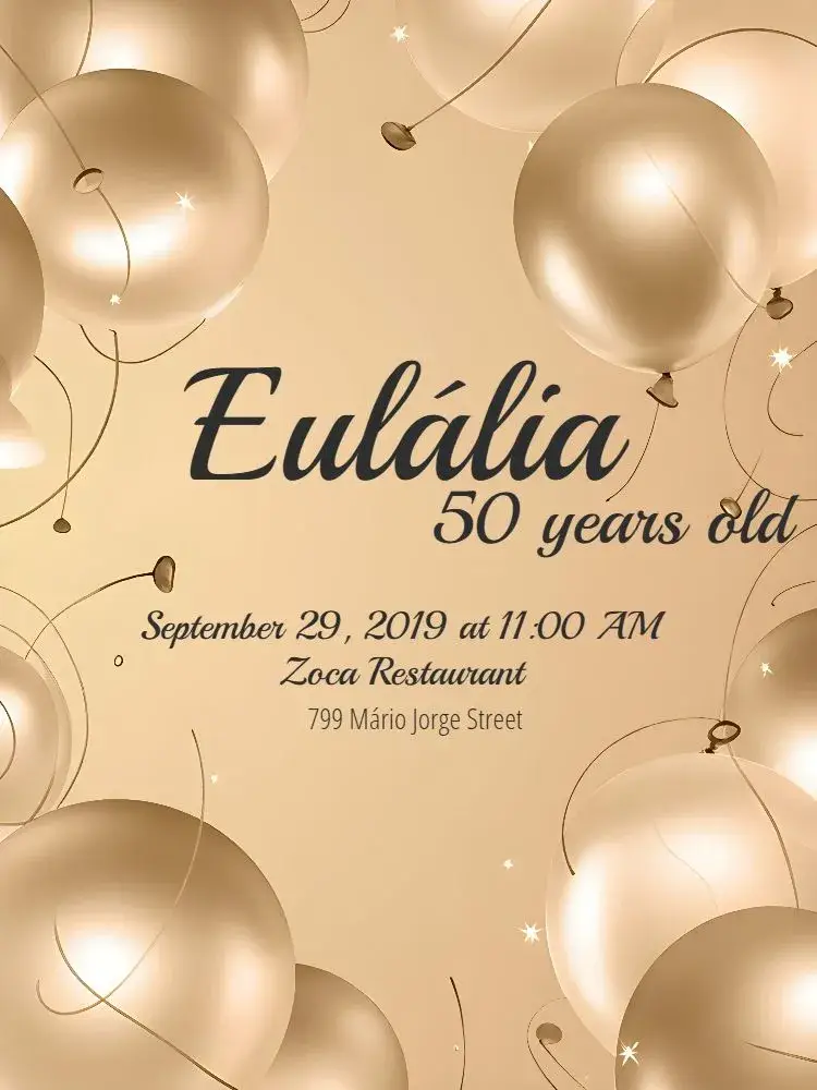 50 Years - Gold and White Balloon invitation