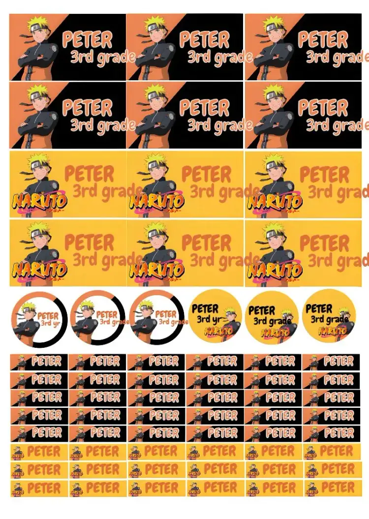 Invitation Naruto School Label Sticker – Kids' Birthday Party theme anime, colorful, themed, fun-filled, modern, ninja