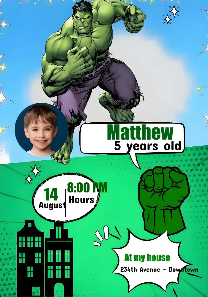 Hulk With Photo Marvel invitation