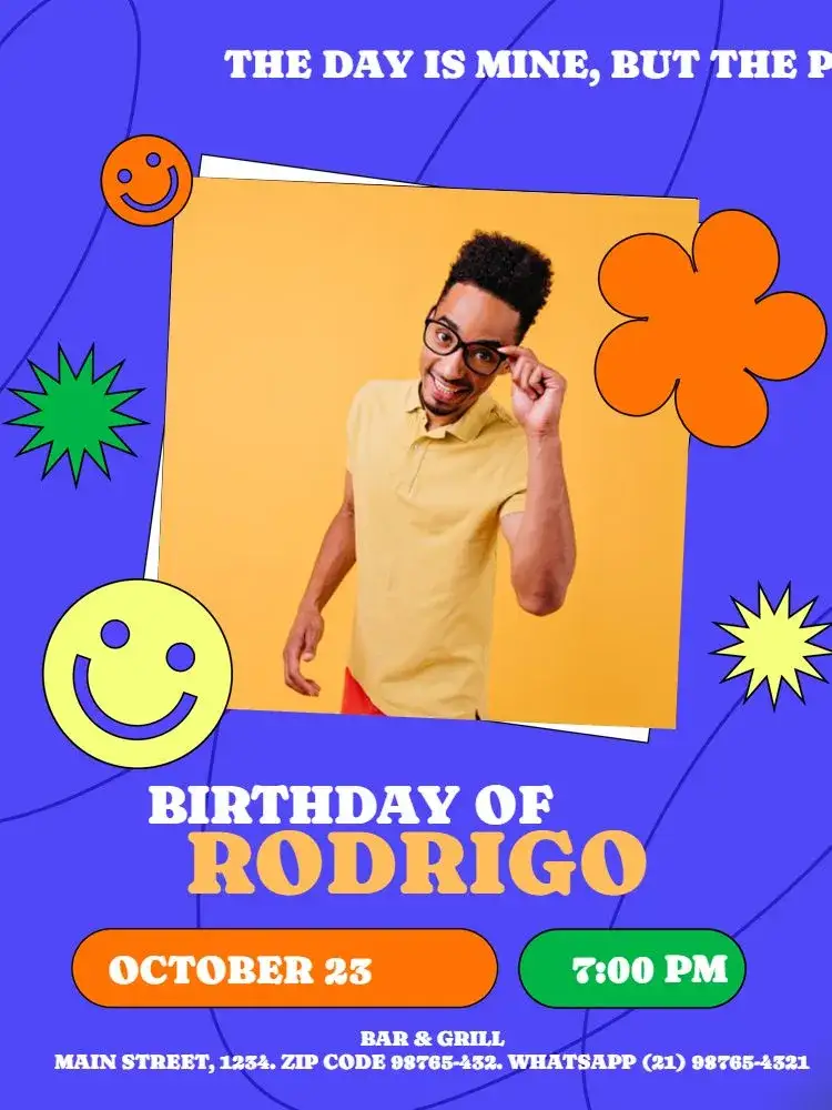 Invitation Fun Photo Joke – Kids' Birthday Party theme modern, funny, dark, purple, fun, youthful