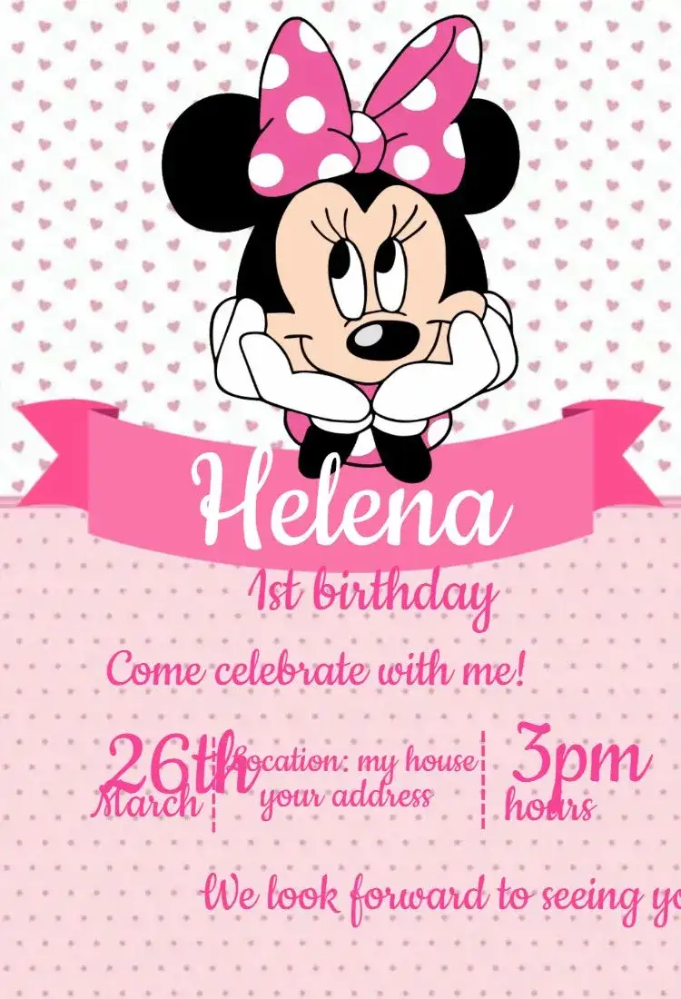 Invitation Minnie Pink 2 – Birthday theme pink, fun, childish, themed, colorful, playful