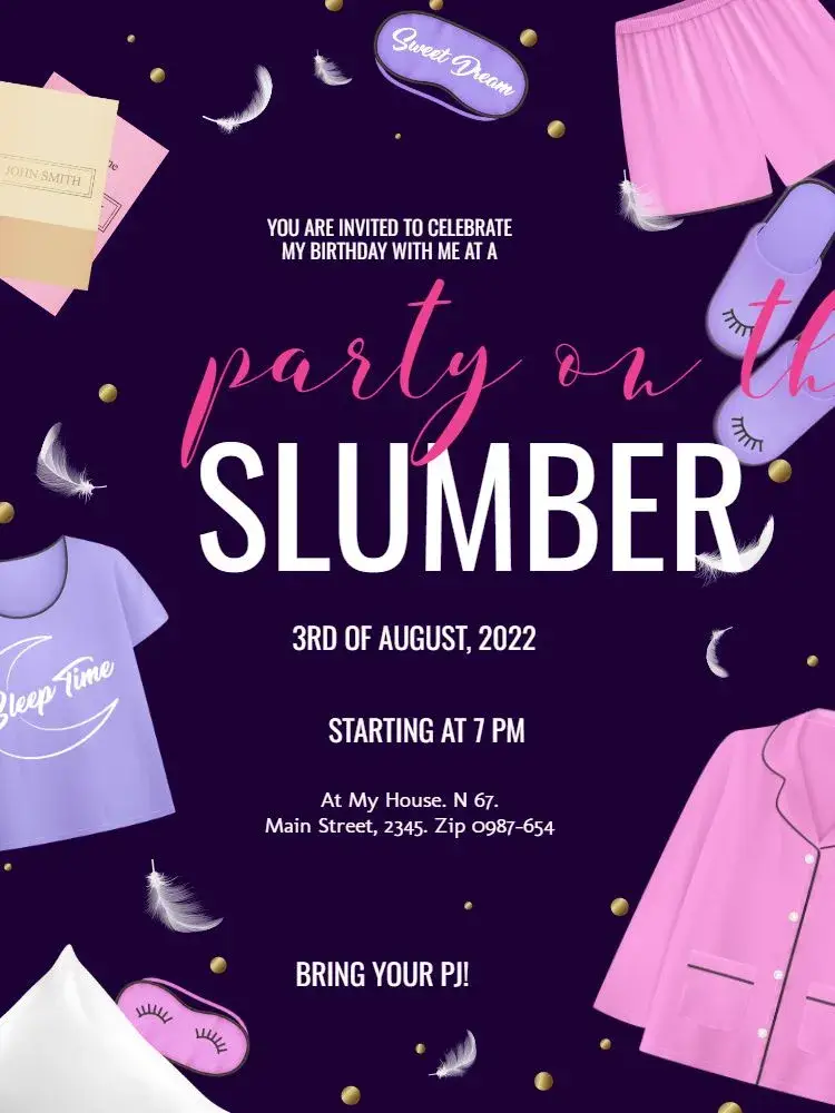 Slumber Party Girl invitation
