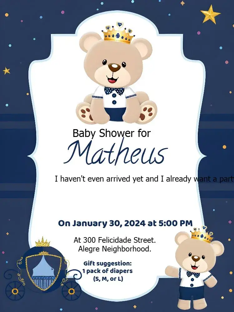 Baby Shower Little Prince Bear invitation
