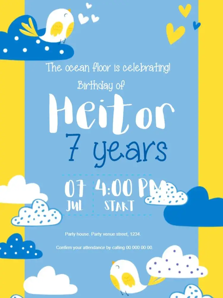 Birds And Clouds Kids invitation