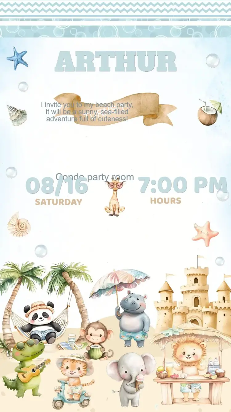 Birthday Invitation Pool Party Safari