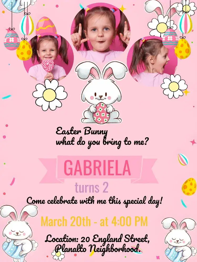 Invitation Pascoa With Bunny Photos – Commemorative Dates theme colorful, playful, childlike, fun, modern