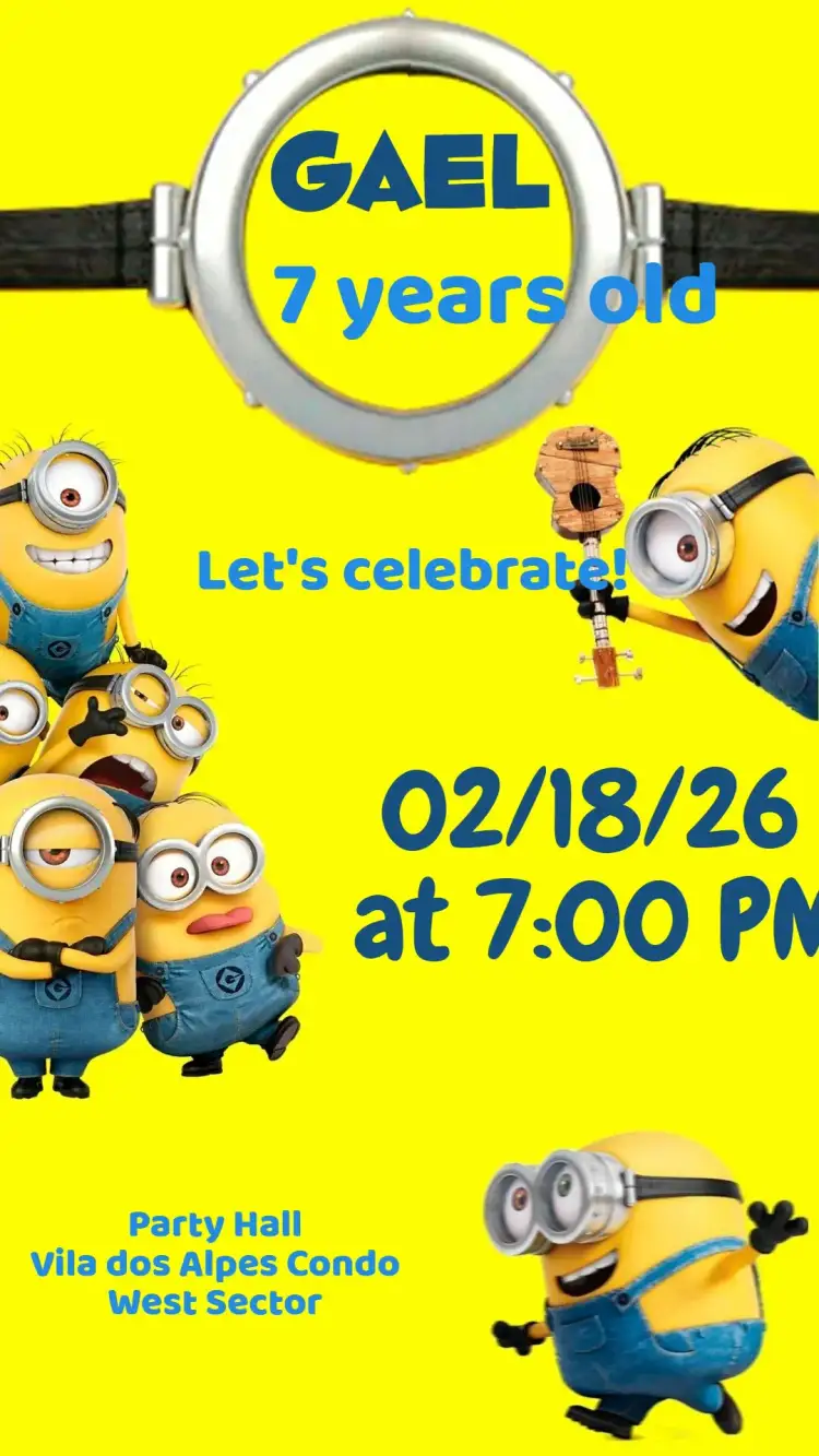 Invitation Minions – Kids' Birthday Party theme colorful, fun, themed, childlike, vibrant, character illustrations