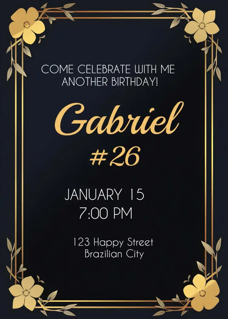 Invite Male - Black And Gold Elegant Man editable and customizable