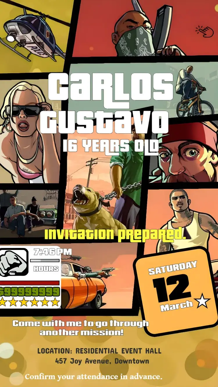 Invite Gta San Andreas Grand editable and customizable