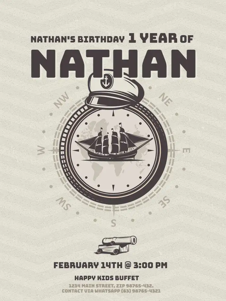Invitation Party – Kids' Birthday Party theme nautical theme, light colors, marine elements, childlike style, cheerful design, sailor theme