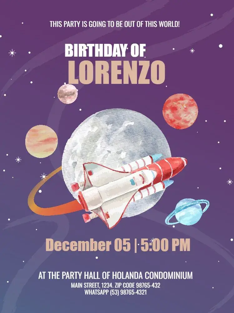 Children's Space Planets Rocket invitation