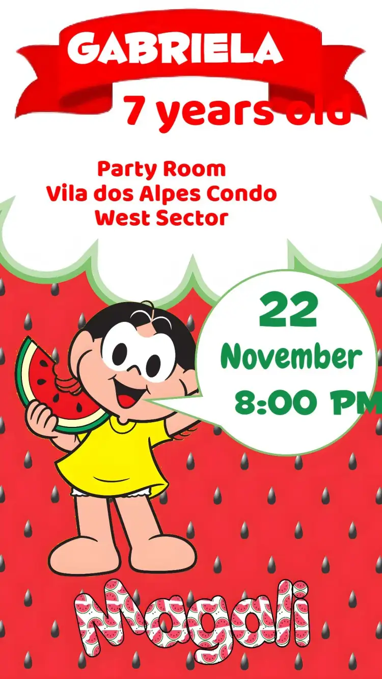 Invitation Magali – Kids' Birthday Party theme colorful, fun, playful, fruity, childlike, lively