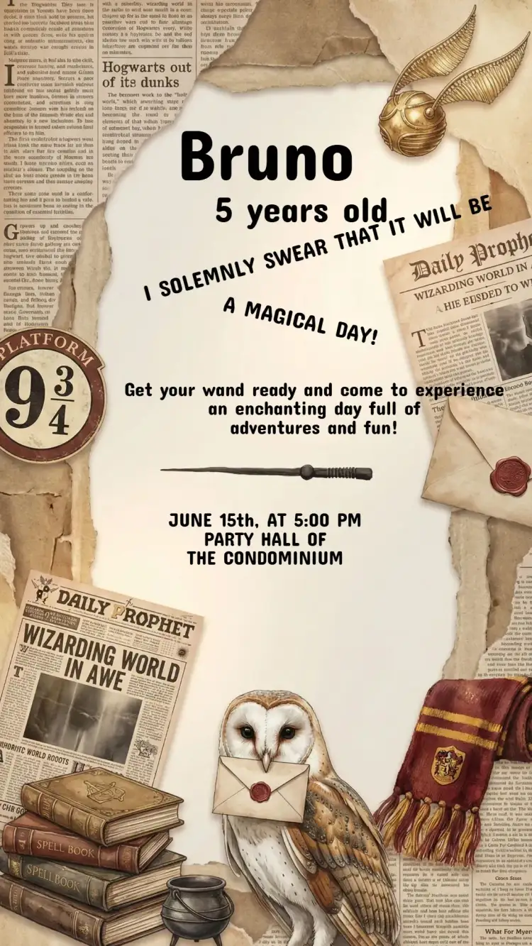 Invitation Harry Potter Birthday Invitation – Kids' Birthday Party theme magician, wizard, adventure, colorful, fantasy, charming illustrations