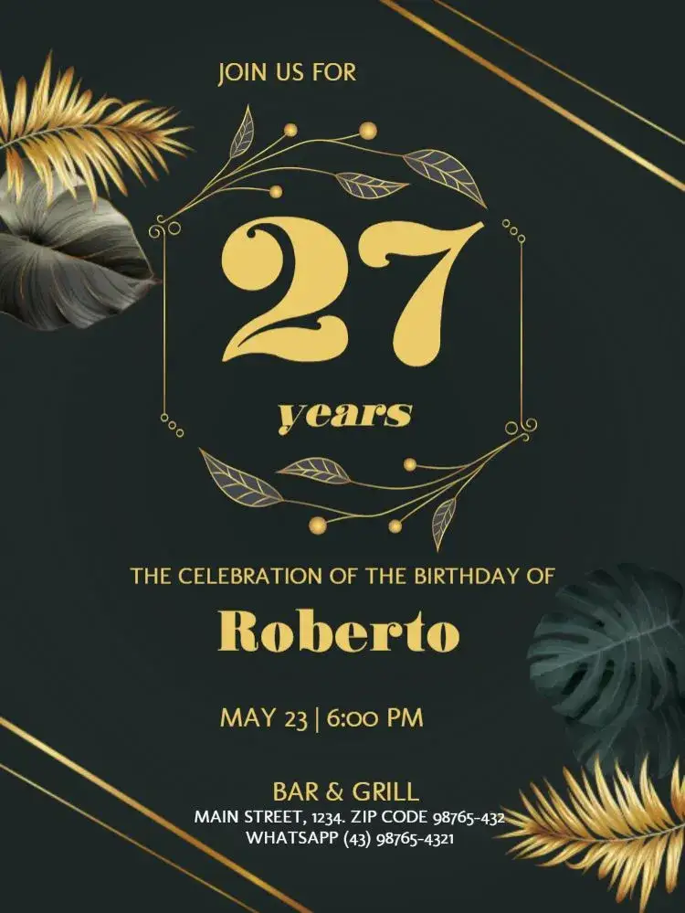Invitation Stylish Party – Kids' Birthday Party theme elegant, floral, golden, blue, classic, modern