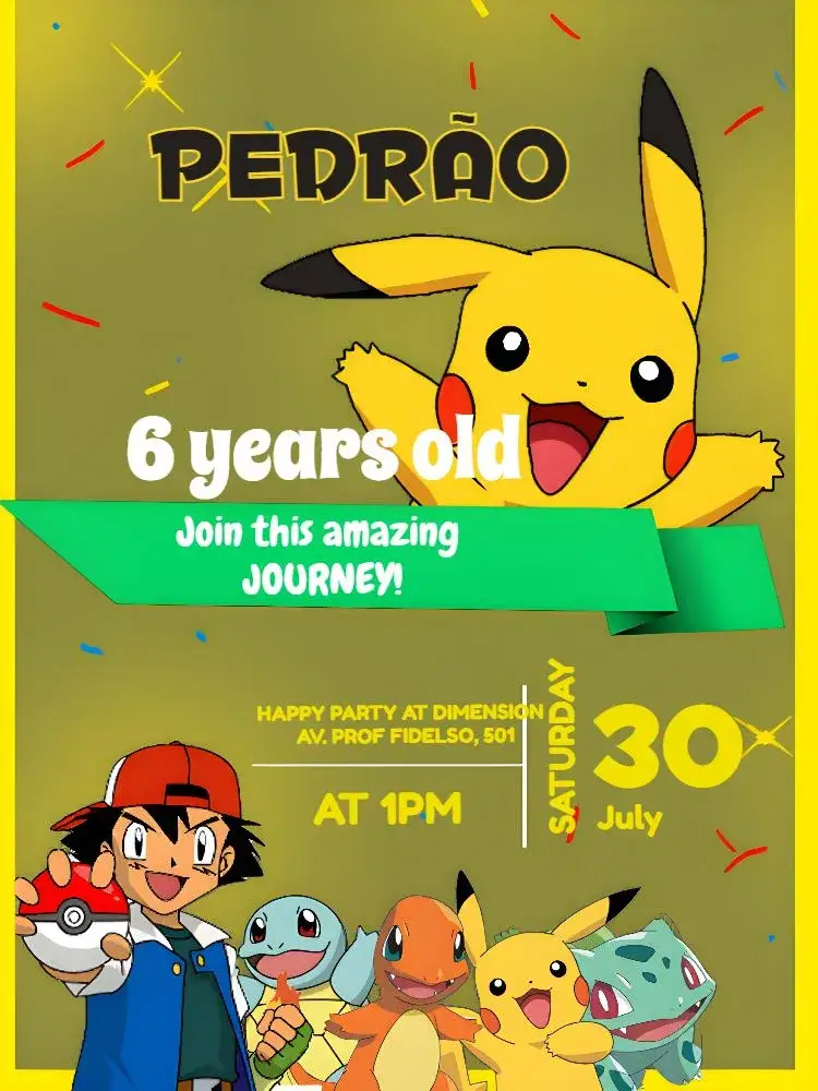 Invitation Pikachu Drawing – Most searched for theme colorful, childlike, themed, fun-filled, modern