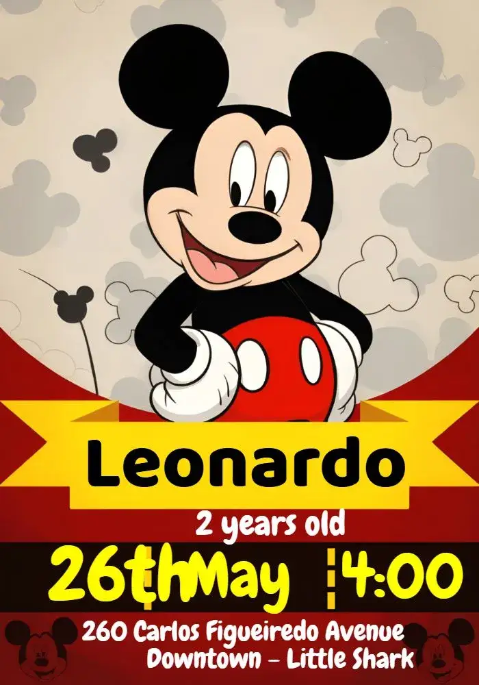 Invitation Red Mickey Mouse – Most searched for theme red, black, yellow, fun, playful, childlike