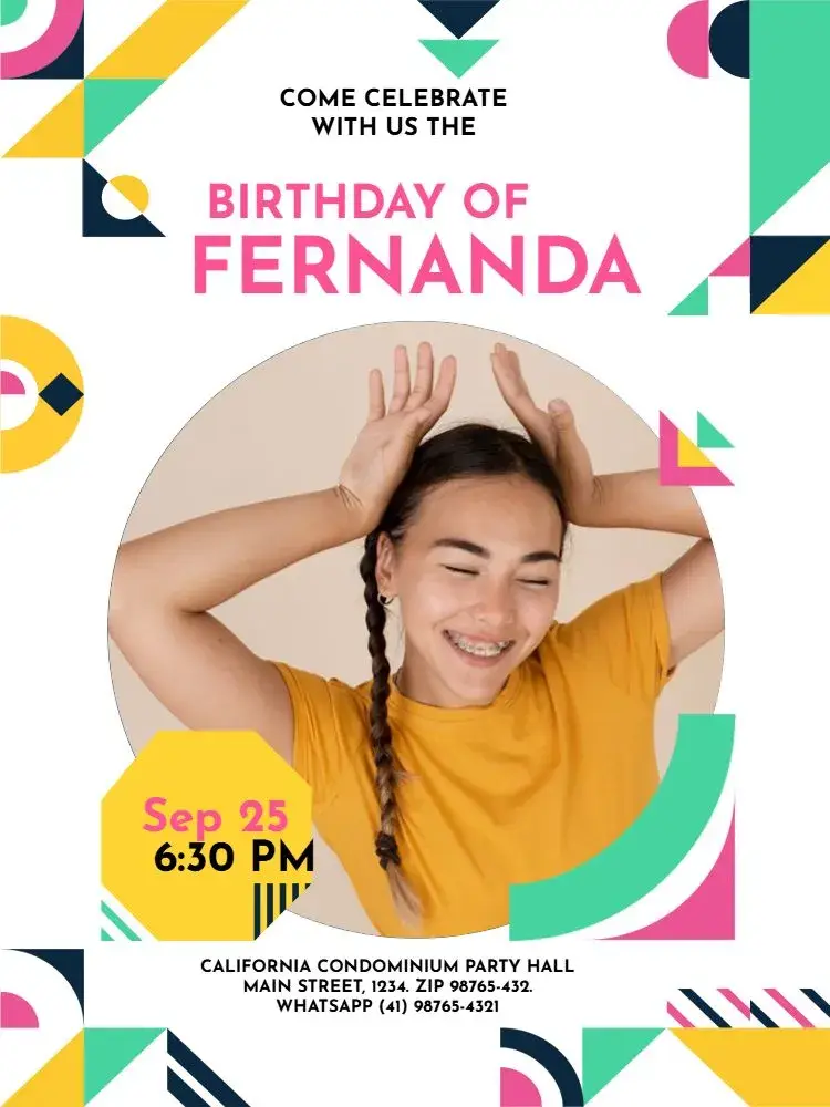 S With Young Female Geometric Photo Celebration invitation