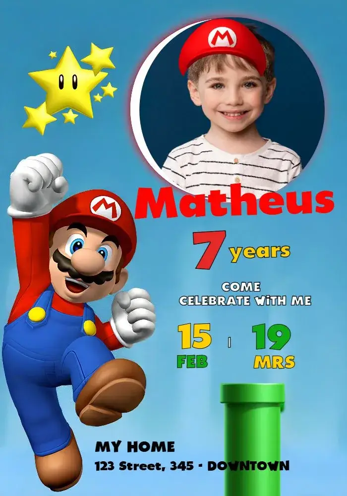 Super Mario Bros With Photo invitation