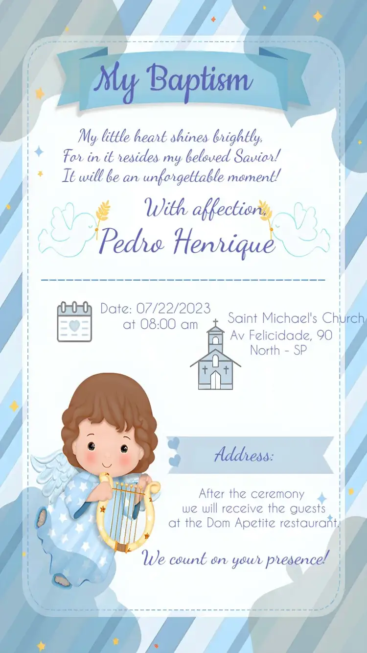 Invitation Blue Little Angel Baptism – Baptism theme soft blue, little angels, minimalist, childlike, elegant