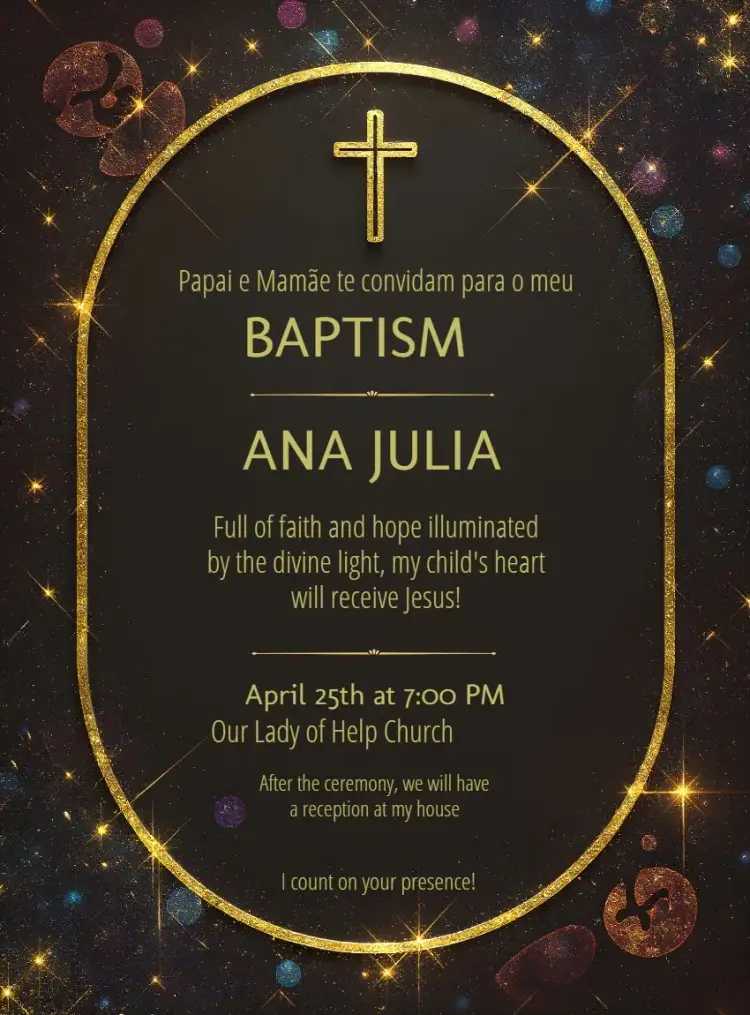Elegant Green Gold Baptism invitation