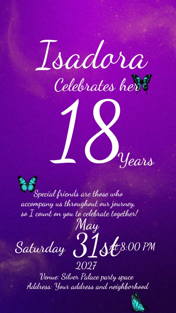 Invitation 15 Years Glitter – Sweet 15 theme glitter, purple, lilac, butterflies, modern party, elegant
