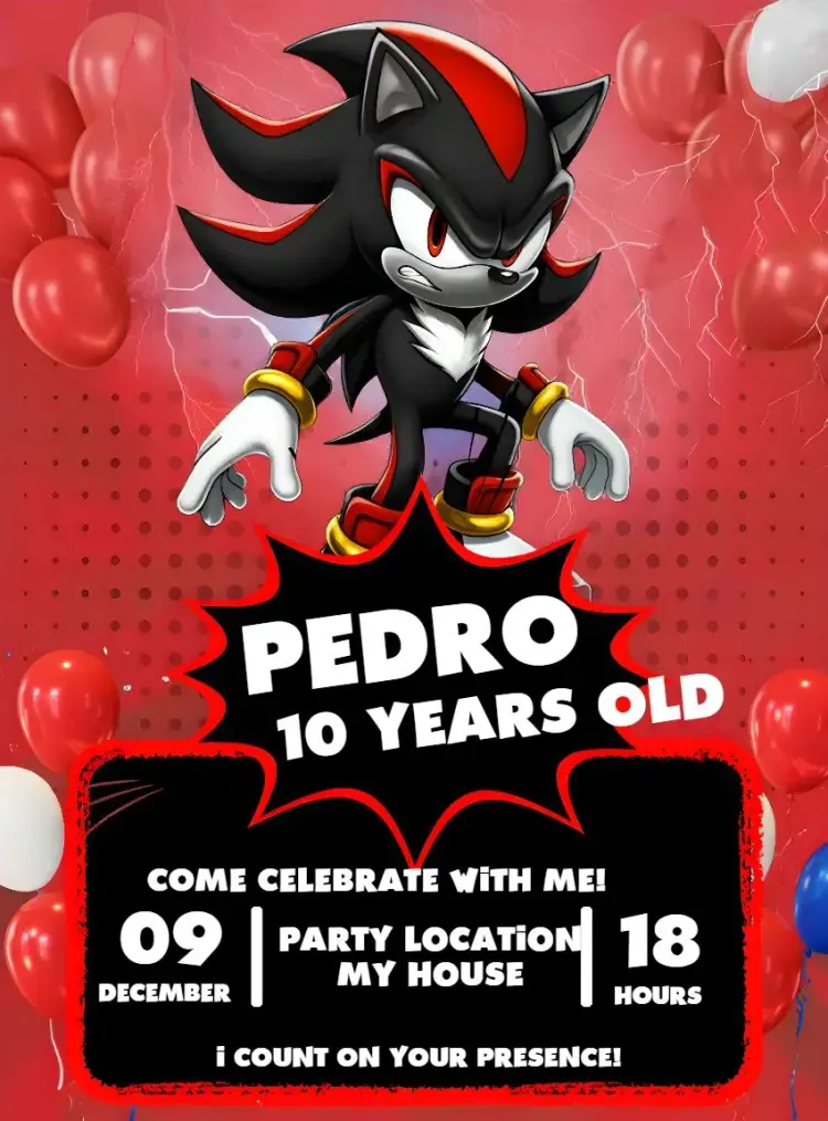 Shadow Sonic Boy invitation