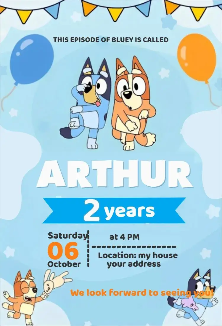 Bluey Boy Balloons Invitation