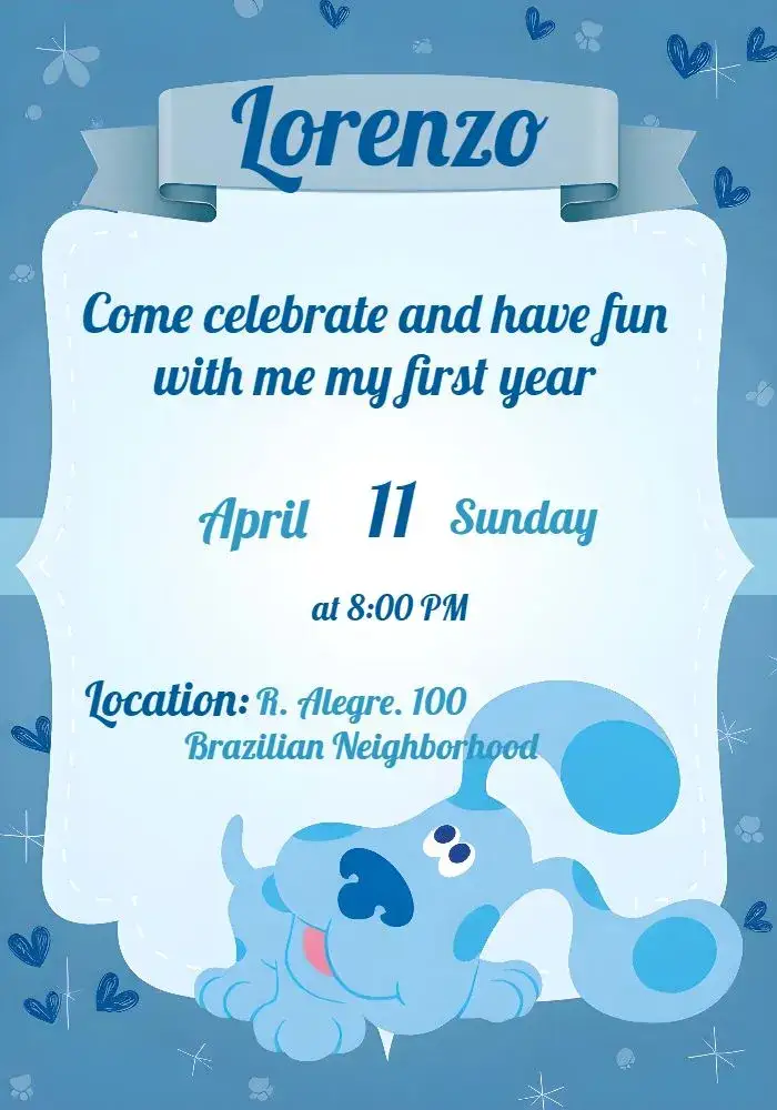 Invitation Blue Dog Clues – Most searched for theme blue, fun, lively, modern, childlike, animal illustrations