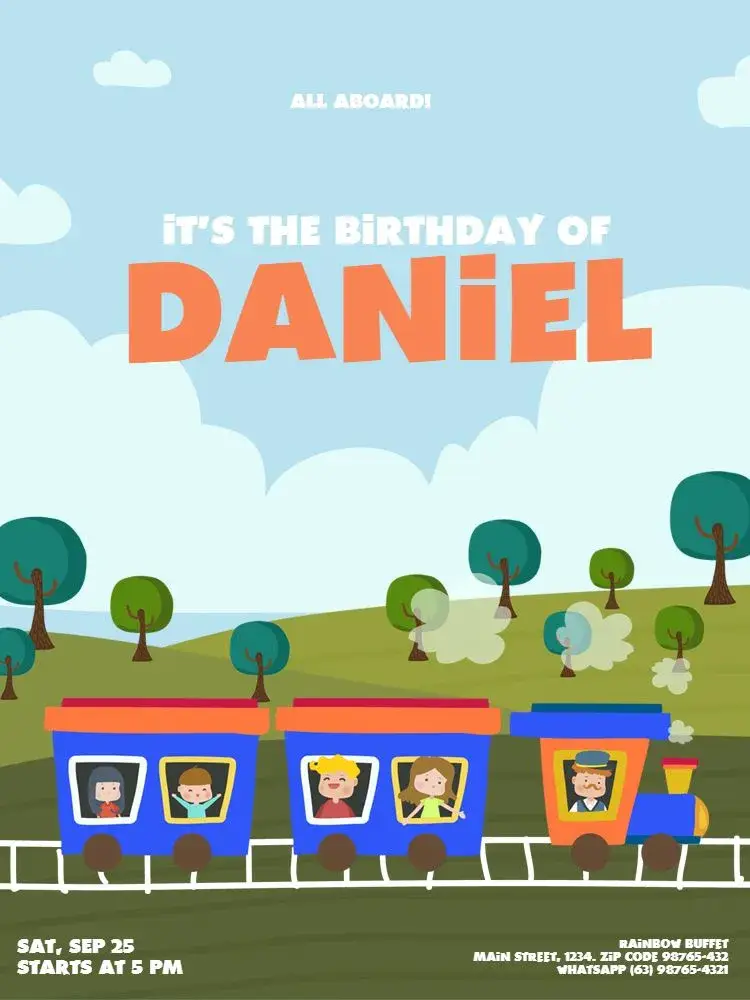 Boys' Train Birthday Invitation
