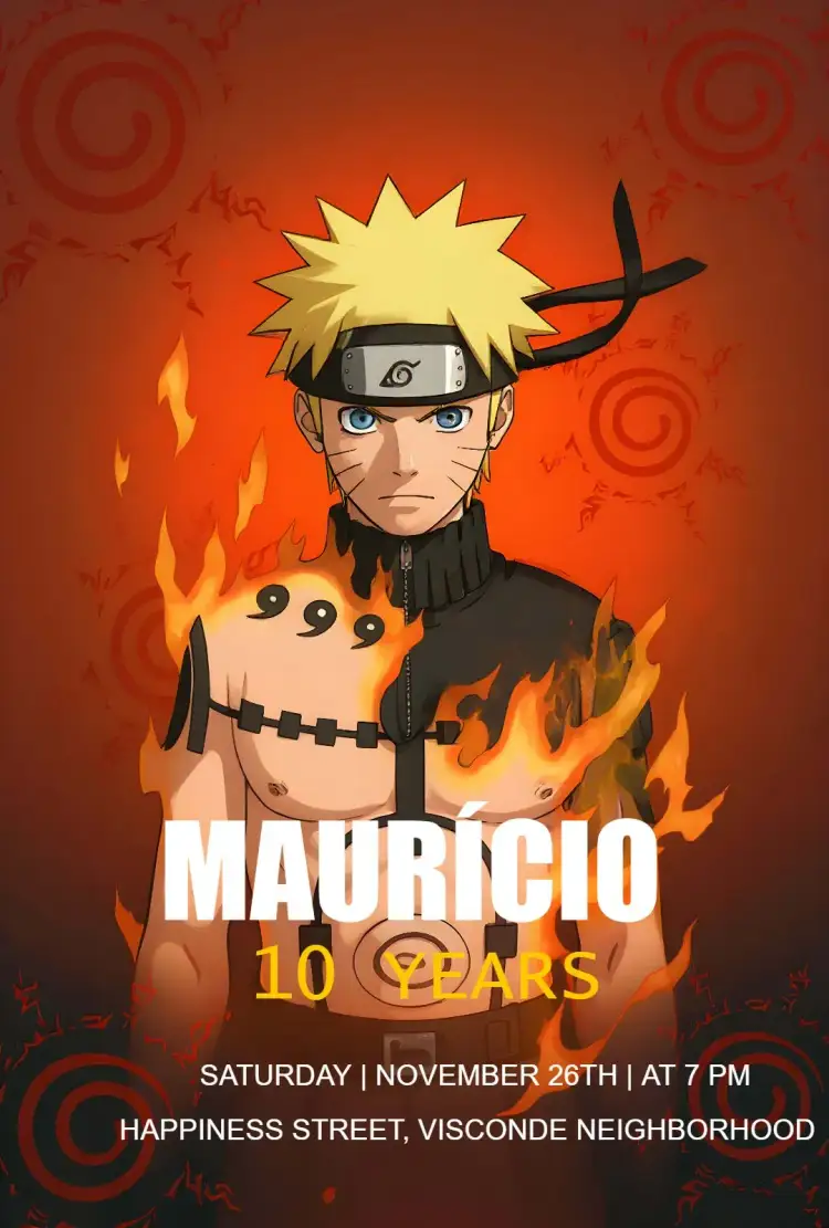 Invitation Naruto Uzumaki Anime – Kids' Birthday Party theme anime, adventure, vibrant colors, characters, modern
