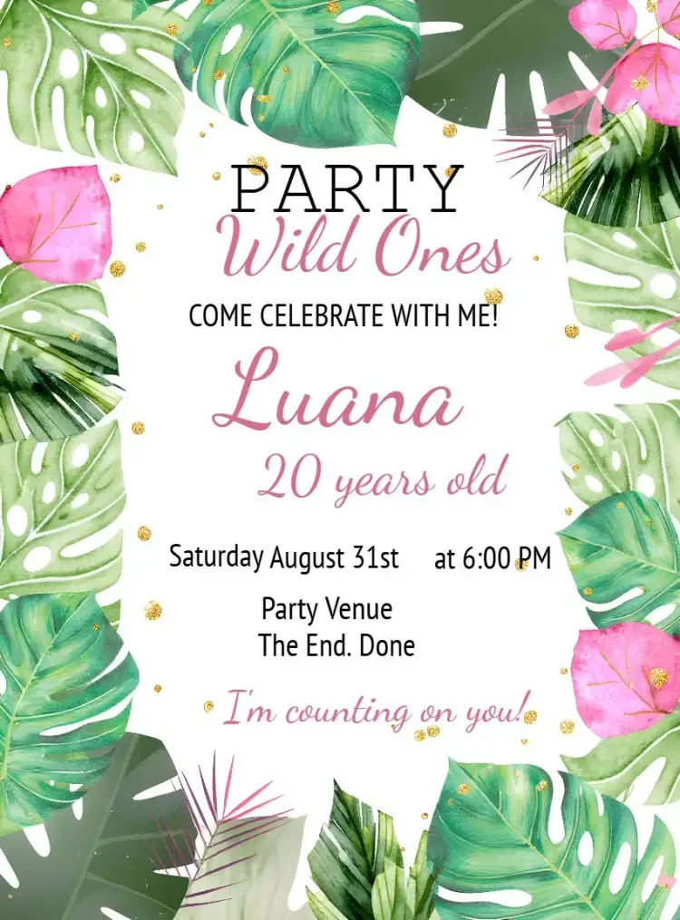 Invitation Tropical Glamour Jaguar – Birthday theme tropical, glamorous, pink, animal print, modern