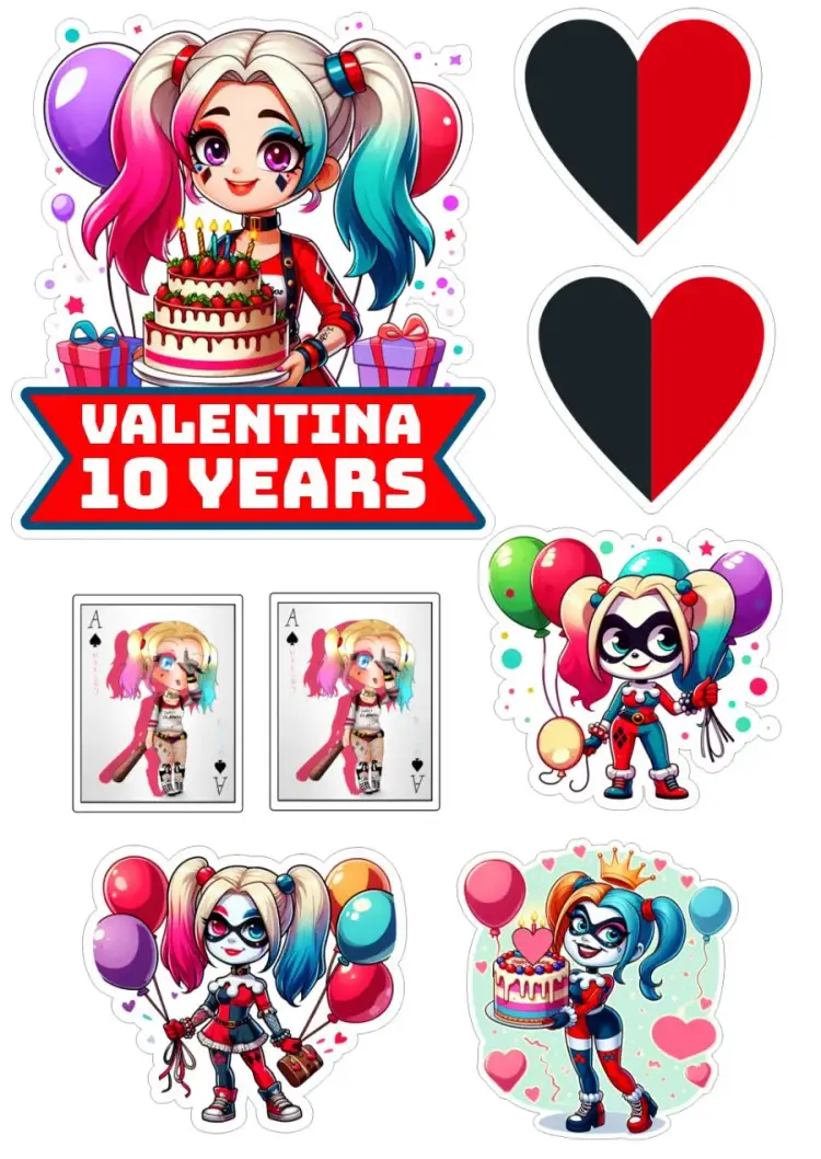 Arlequina Party Cake Topper invitation