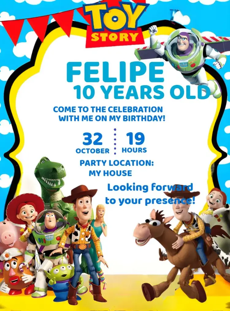 Invite Yellow Toy Story editable and customizable