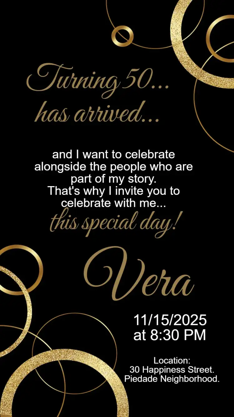 Invitation Black and Gold 50th Birthday – Card theme black, gold, elegant, modern, glamorous, sophisticated