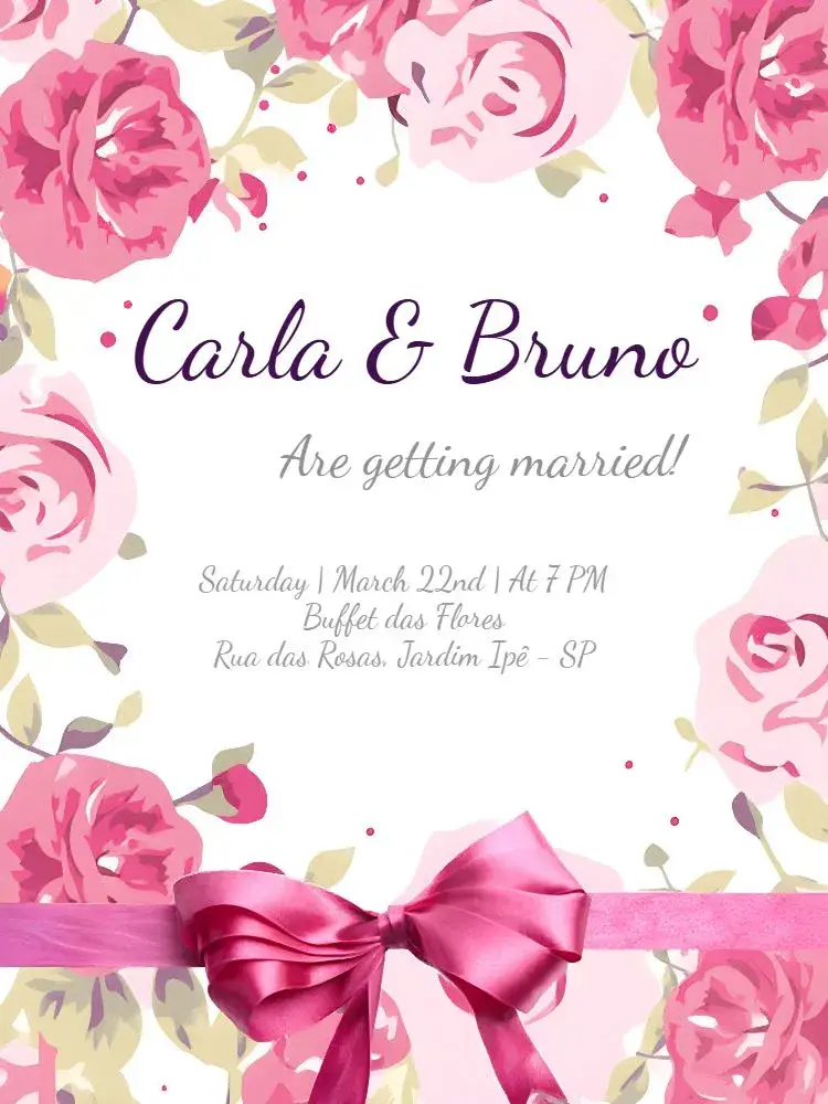 Floral Bow Wedding - Pink Flowers invitation