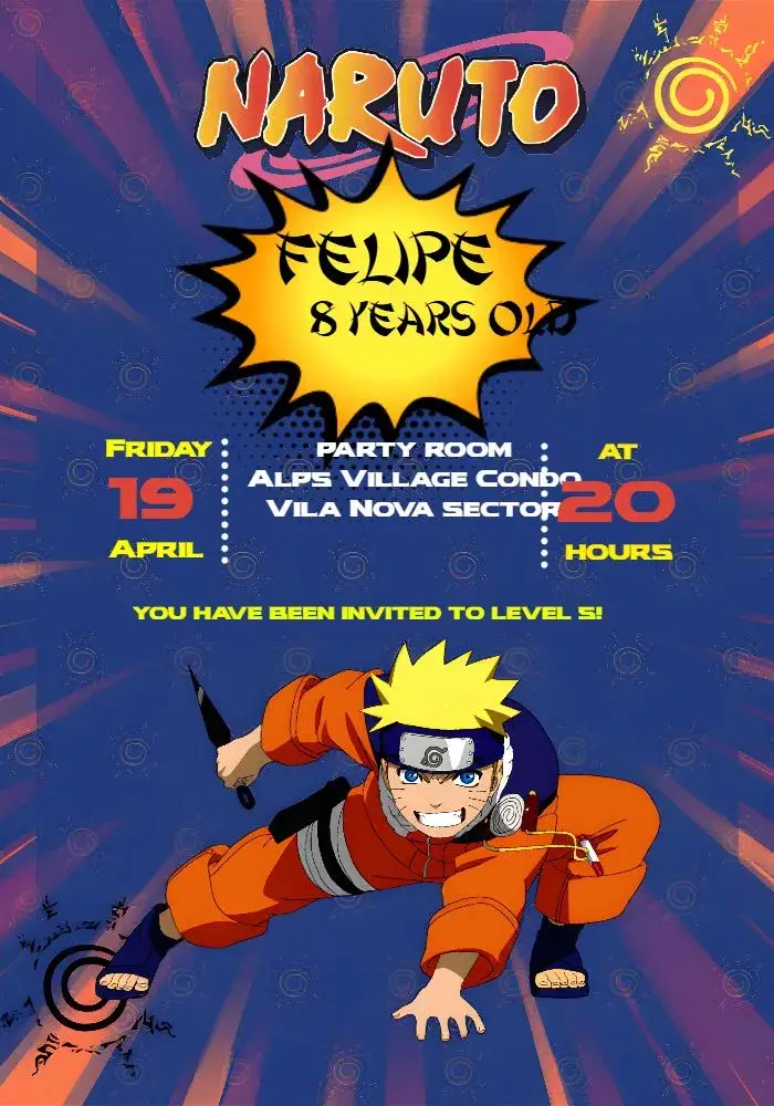 Blue Naruto invitation
