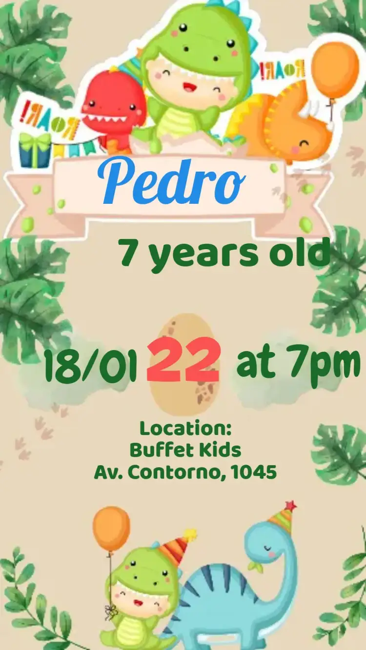 Invitation Dinosaur – Kids' Birthday Party theme colorful, childlike, fun, dinosaur illustrations, prehistoric theme, cartoon style