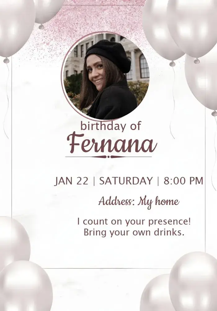 Invite Adult Rosé Balloon Photo editable and customizable