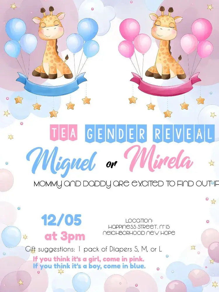 Giraffe Balloon Gender Reveal invitation