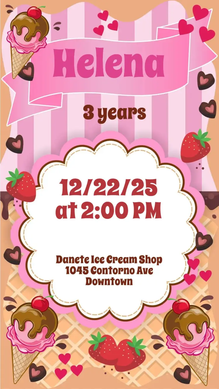 Invite Ice Cream Party editable and customizable