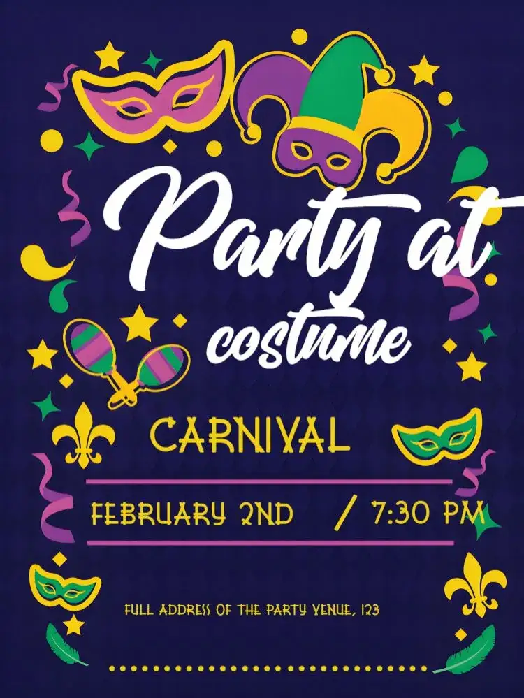 Invitation Carnival Masks – Commemorative Dates theme colorful, vibrant, elegant, fun, modern, festive